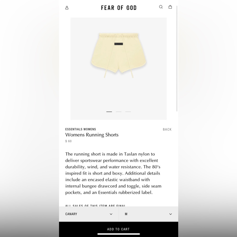 Fear of God Essentials Cotton Shorts - Picture 2 of 2